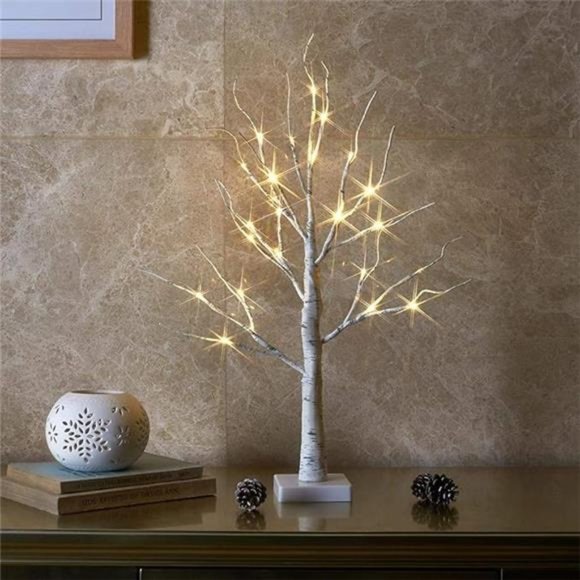 Tabletop Mini Birch Tree with Lights, 24 LED Lighted Money Tree White Twig Tree - Picture 7 of 7